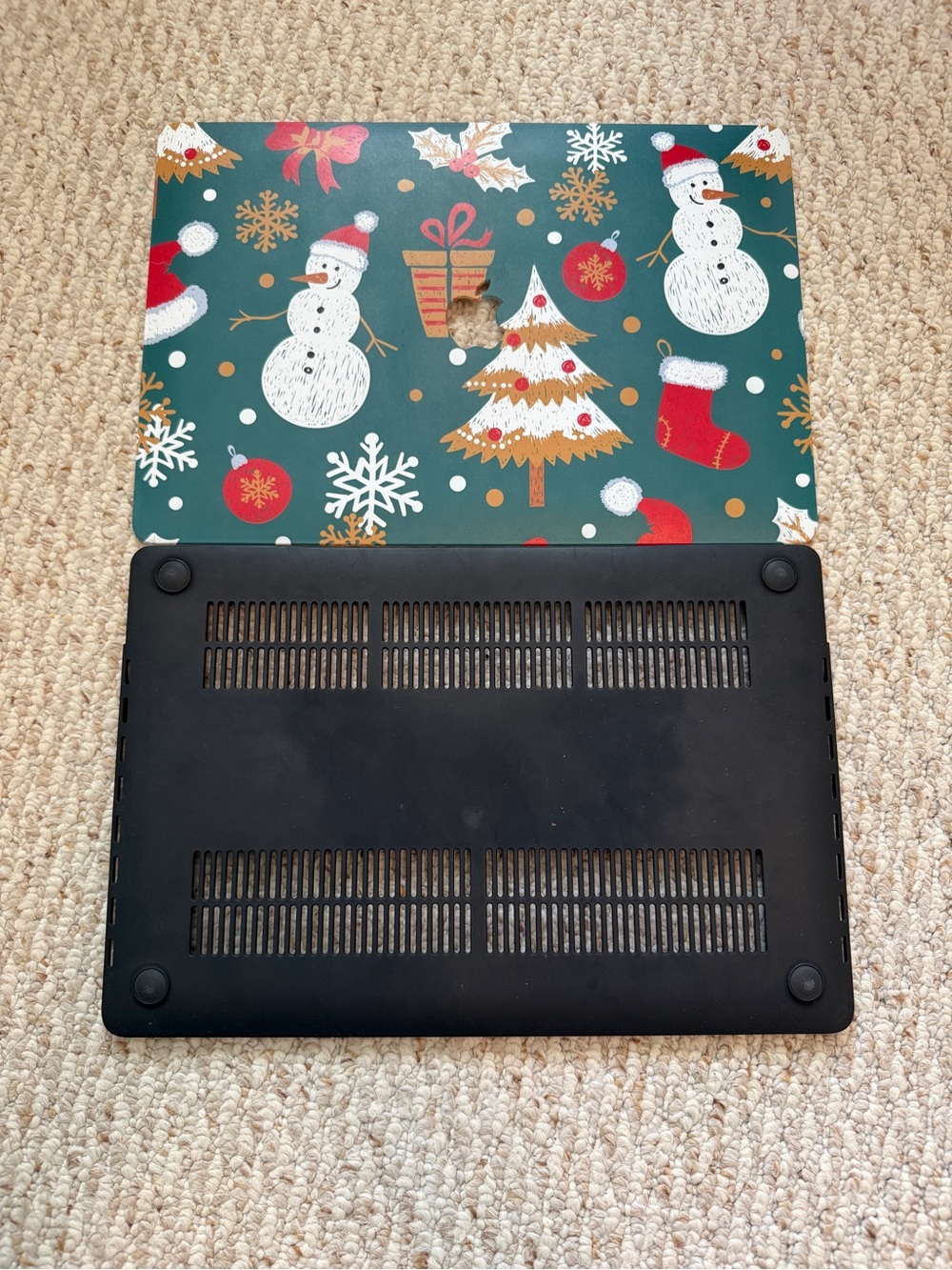 Christmas Green Pattern Laptop Shell Cover with Black Bottom Case